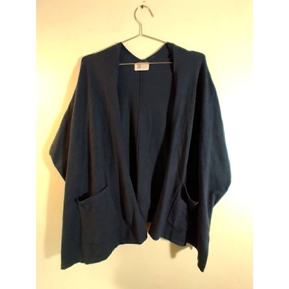 LOOK By M Cardigan Sweater One Size 100% Wool Merino Blend Blue
